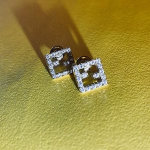 Fendi FF logo crystal studded gold tone earrings
